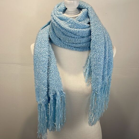 Blue Winter Knit Scarf Warm Thick Wrap Pattern Long for Outdoors - Picture 5 of 5